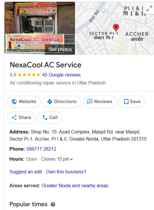 NexaCool AC Service Google Business Profile
